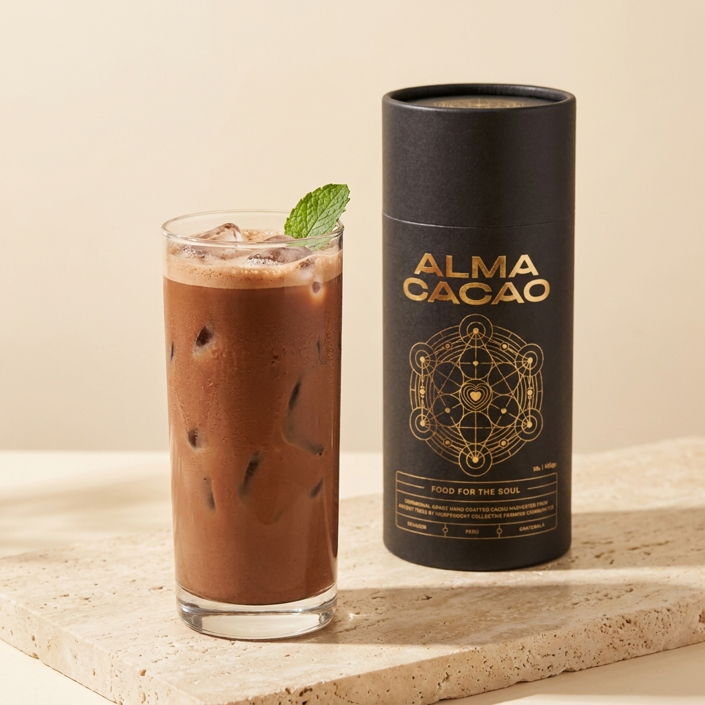 Iced cacao with Alma Cacao canister