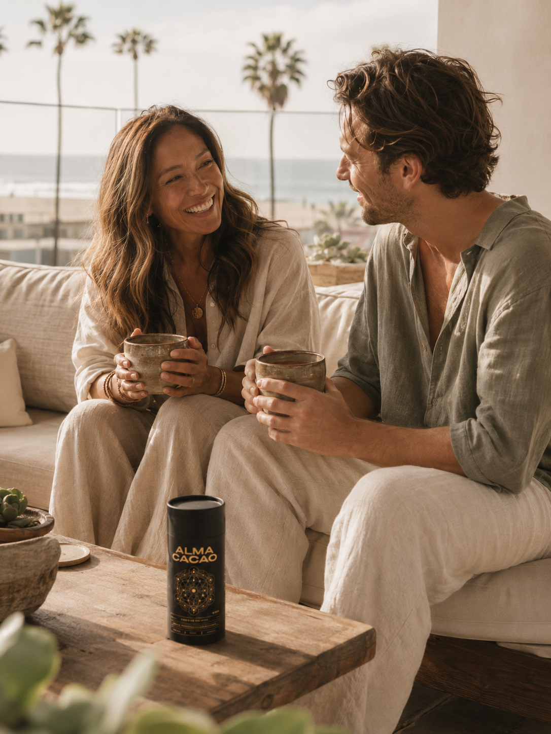 Sharing a cup of Alma Cacao together