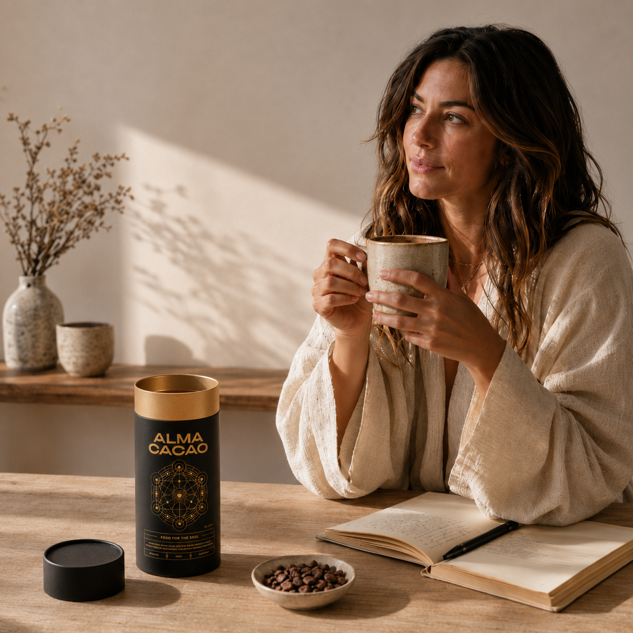 Morning cacao ritual by the window